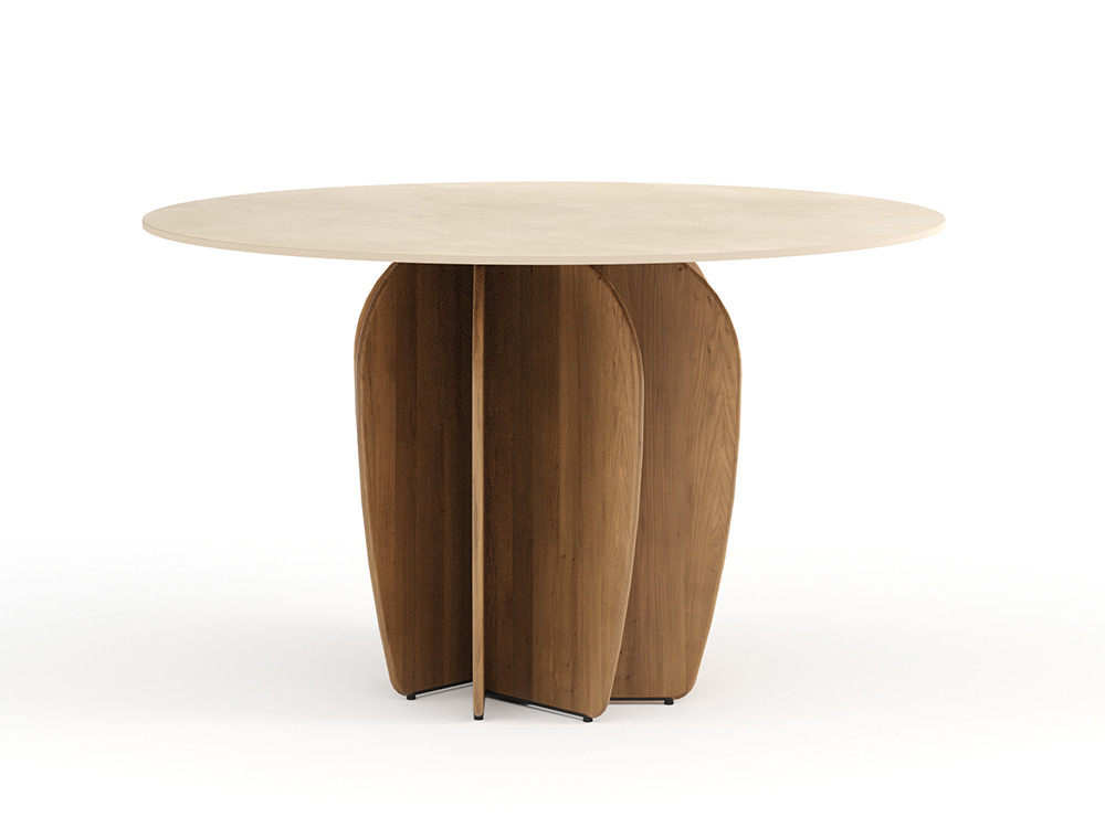 Mesas de exterior madera Coral Outdoor de Punt: Arik Levy diseña esta pieza en teca y Dekton en Seismil Studio Madrid.