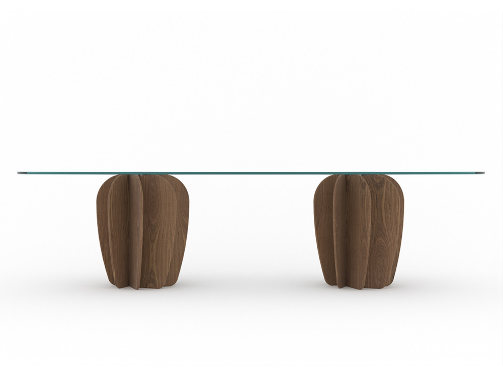 Mesa cristal comedor Coral de Punt: elegancia de Arik Levy en nogal natural redondo en Seismil Studio Madrid