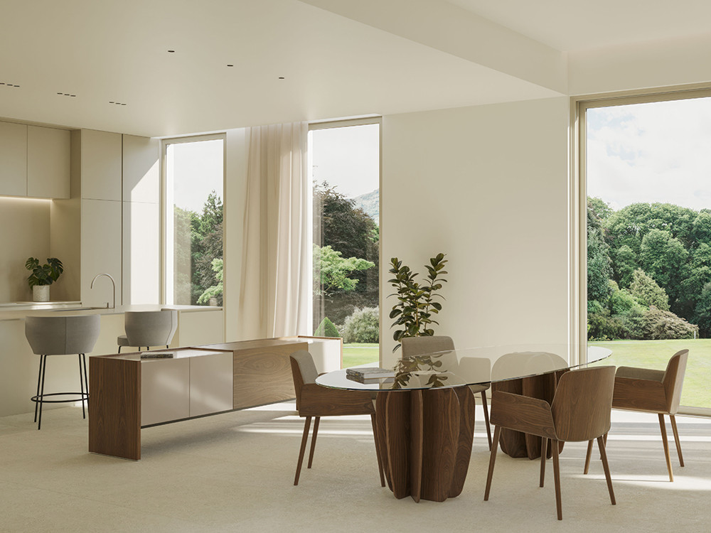 Mesa comedor cristal Coral por Punt: diseño de Arik Levy en madera de nogal redondo u ovalado en Seismil Studio Madrid