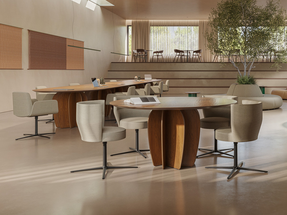 Mesa ovaladas Coral por Punt: elegante diseño de Arik Levy en madera de nogal natural en Seismil Studio Madrid