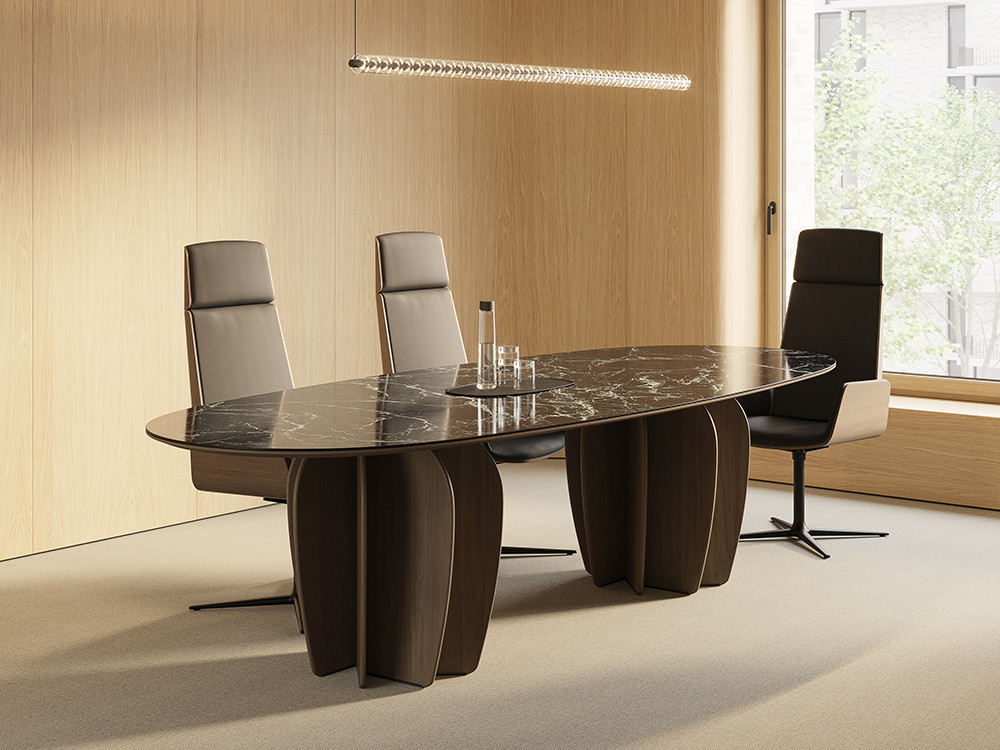 Mesa de cerámica comedor Coral por Punt: diseño escultural de Arik Levy en nogal en Seismil Studio Madrid