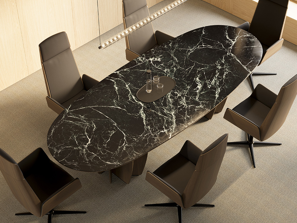 Mesas de diseño comedor Coral por Punt: cerámica y nogal natural por Arik Levy en Seismil Studio Madrid