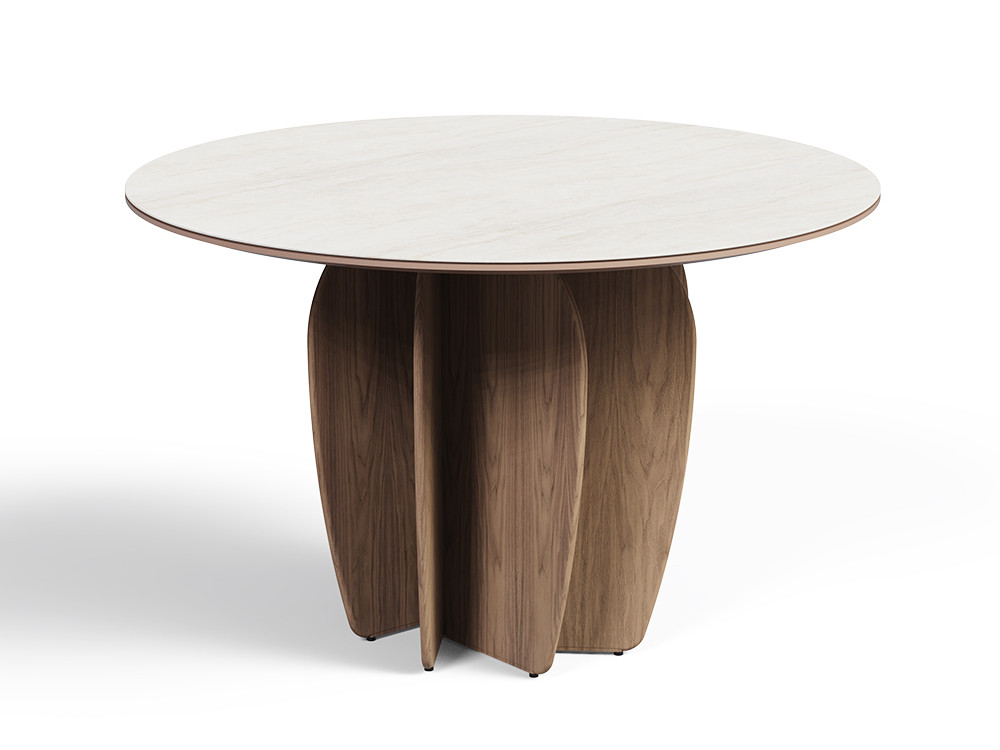 Mesa porcelánico Coral por Punt: diseño de Arik Levy en madera de nogal redondo u ovalado en Seismil Studio Madrid