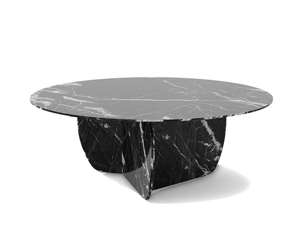Mesa de centro moderna Coral por Punt: lujo en mármol Marquina por Arik Levy disponible en Seismil Studio Madrid