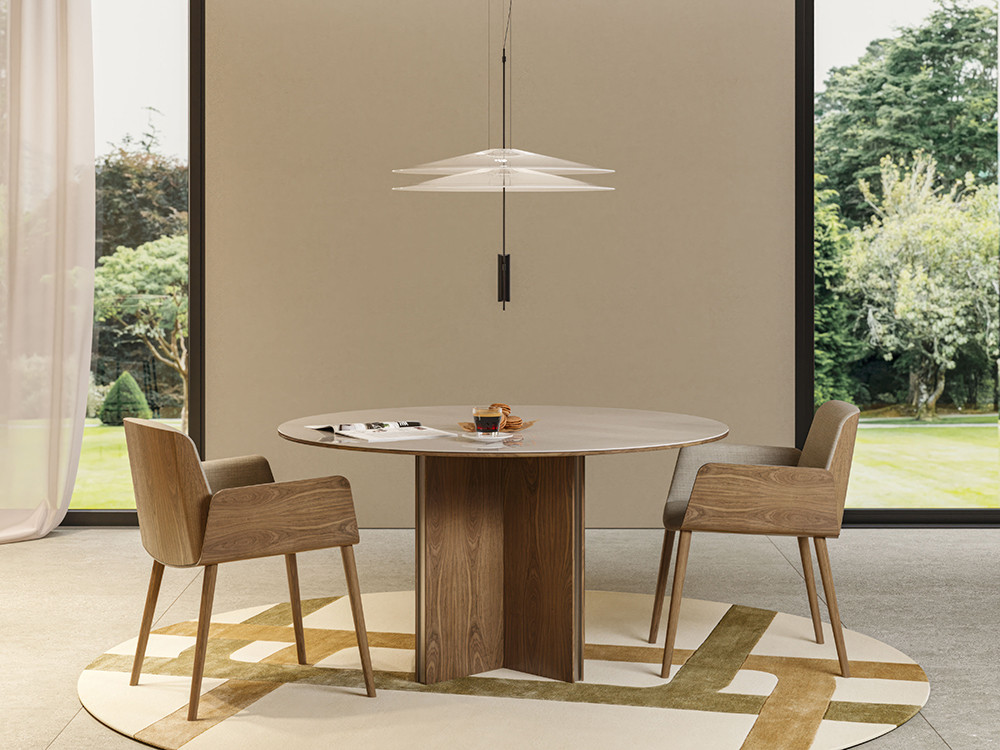 Mesa redonda 140 cm Stockholm de Punt: sobre Dekton o Xtone y patas roble o nogal en Mobel 6000 | Seismil Studio Madrid