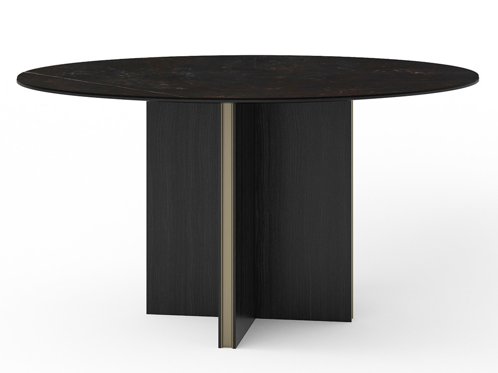 En Seismil Studio y Mobel 6000: mesa redonda 140 cm Stockholm de Punt con sobre Xtone o Dekton y chapa de roble o nogal