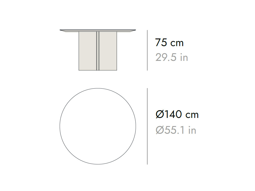 Patas de nogal o roble en la mesa Stockholm redonda 140 cm de Punt: sobre Dekton en Mobel 6000 | Seismil Studio Madrid