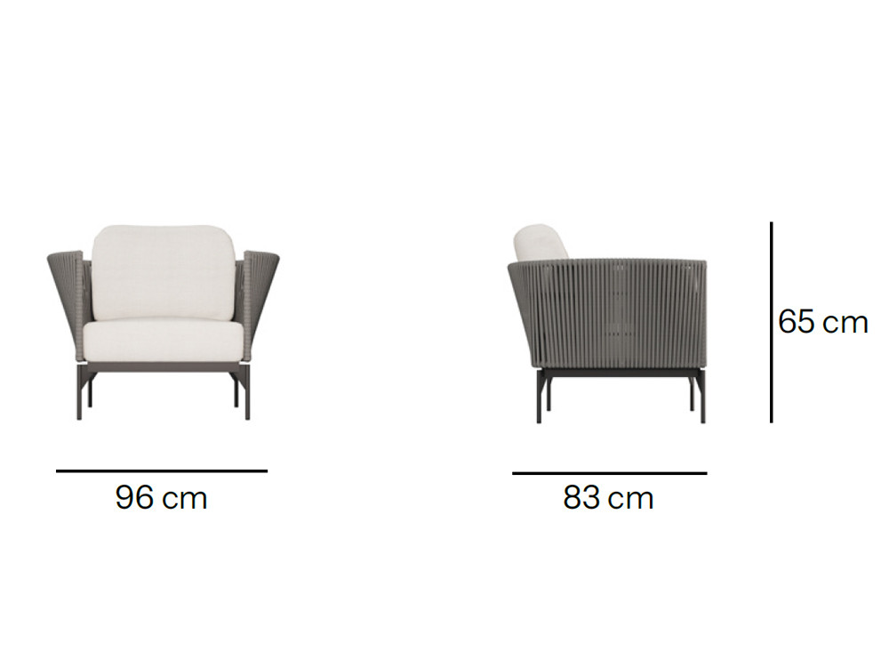 Silla de exterior Boston por Skyline: elegancia en aluminio carbón y cuerda trenzada Light Grey en Seismil Studio Madrid