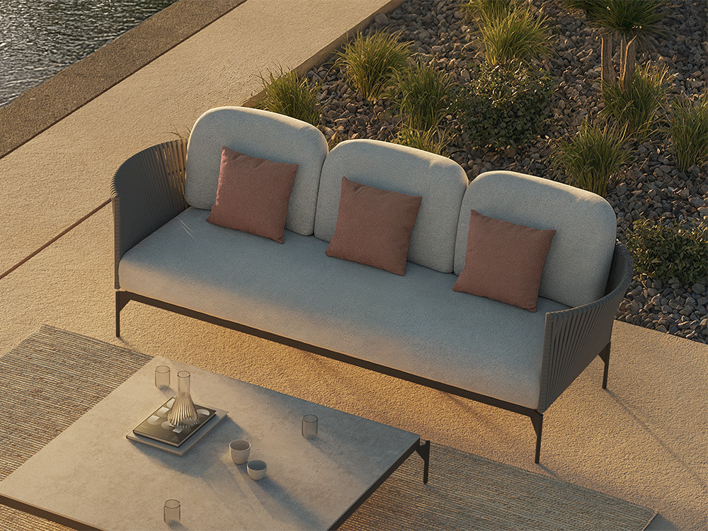 Sofas de exterior Boston por Skyline: diseño de Santiago Sevillano en aluminio carbón y cuerda en Mobel 6000 Madrid