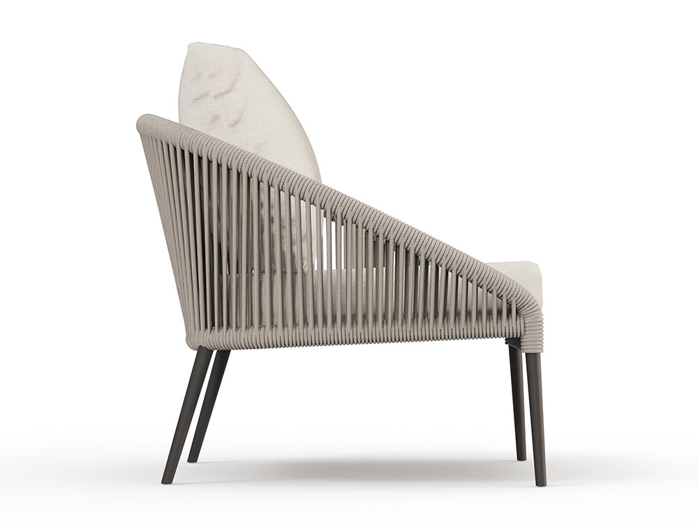 Sillón jardin aluminio Rodona de Skyline: diseño de Santiago Sevillano con cuerda Beige en Mobel 6000 Madrid centro.