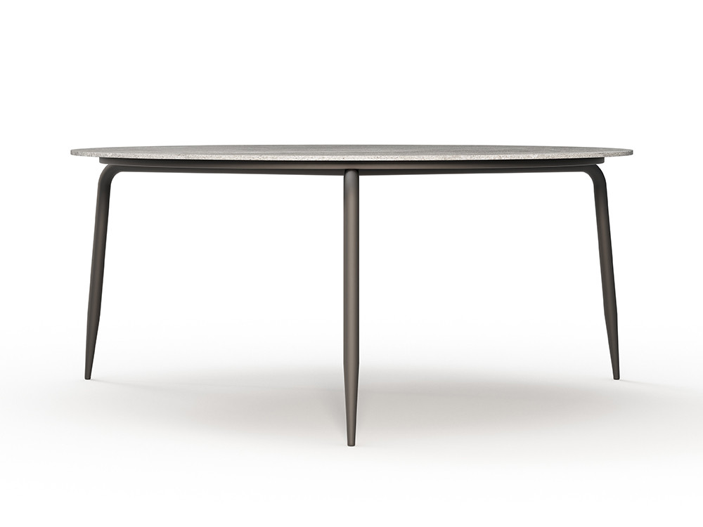 Mesa de centro porcelánico Rodona de Skyline: porcelánico y aluminio en dos alturas en Seismil Studio Madrid centro