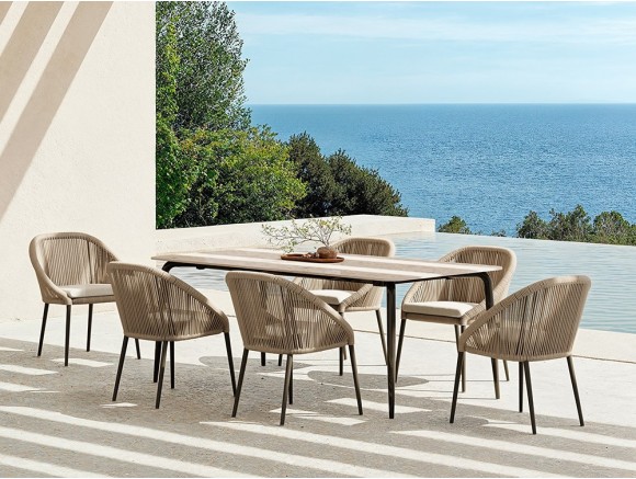 Mesas de comedor porcelánico Rodona de Skyline: diseño de Santiago Sevillano en aluminio y carbón en Mobel 6000 Madrid