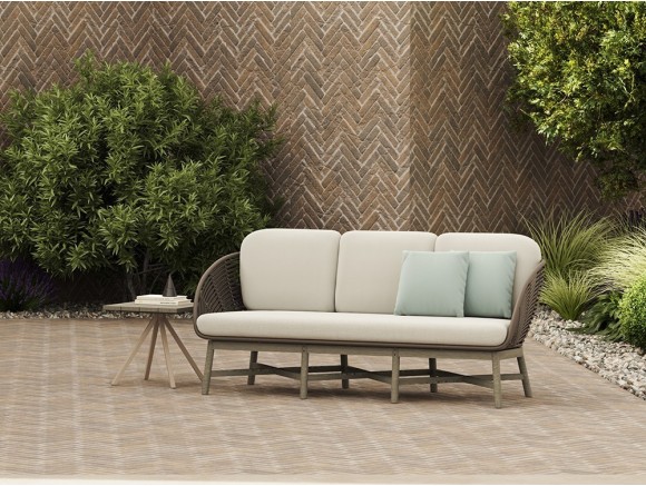 Sofas de exterior madera Neo Alaska Skyline: diseño 3 plazas en teca envejecida por Noel Royo en Mobel 6000 Madrid