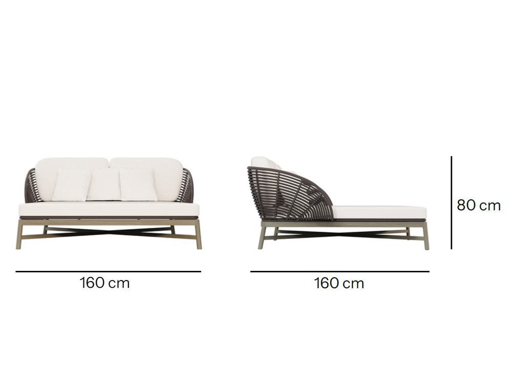 Lujo y confort en la cama de jardín Neo Alaska de Skyline: teca envejecida y fibra Black Forest en Mobel 6000 de Madrid.