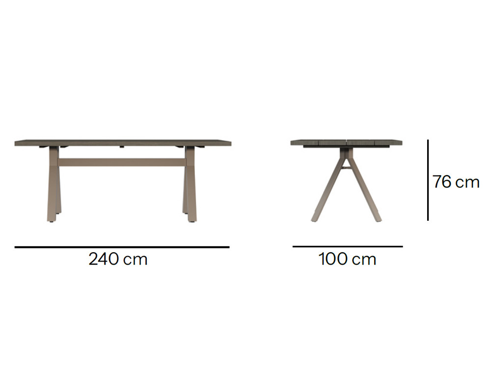 Mesas de madera para exteriores Marroi: teca gris envejecida y patas de aluminio cacao premium en Mobel 6000 de Madrid