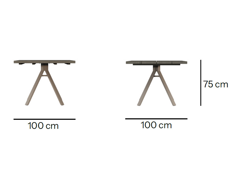Mesa rectangular madera maciza Marroi: teca gris y patas cacao de aluminio de alta gama en Seismil Studio de Madrid