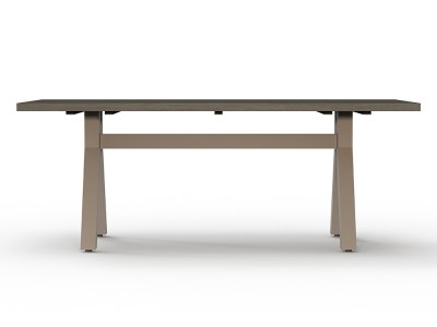 Mesa jardín madera Marroi: sobre de teca gris envejecida y patas de aluminio color cacao de Mobel 6000 disponible en Madrid.