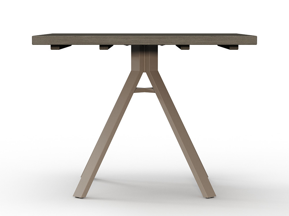 Mesa comedor madera Marroi: diseño cuadrado en teca gris envejecida con patas de aluminio cacao en Mobel 6000 de Madrid
