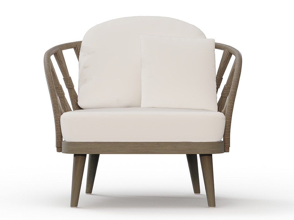 Skyline presenta el sillon terraza Neo Krabi: diseño en madera de teca gris y cuerda trenzada en Mobel 6000 de Madrid