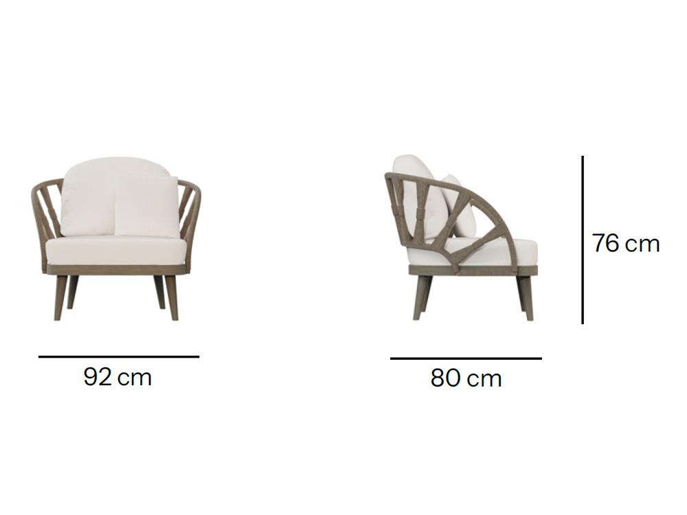 Sillones de terraza Neo Krabi por Skyline: teca gris envejecida y cuerda con tejidos seleccionados en Mobel 6000 Madrid