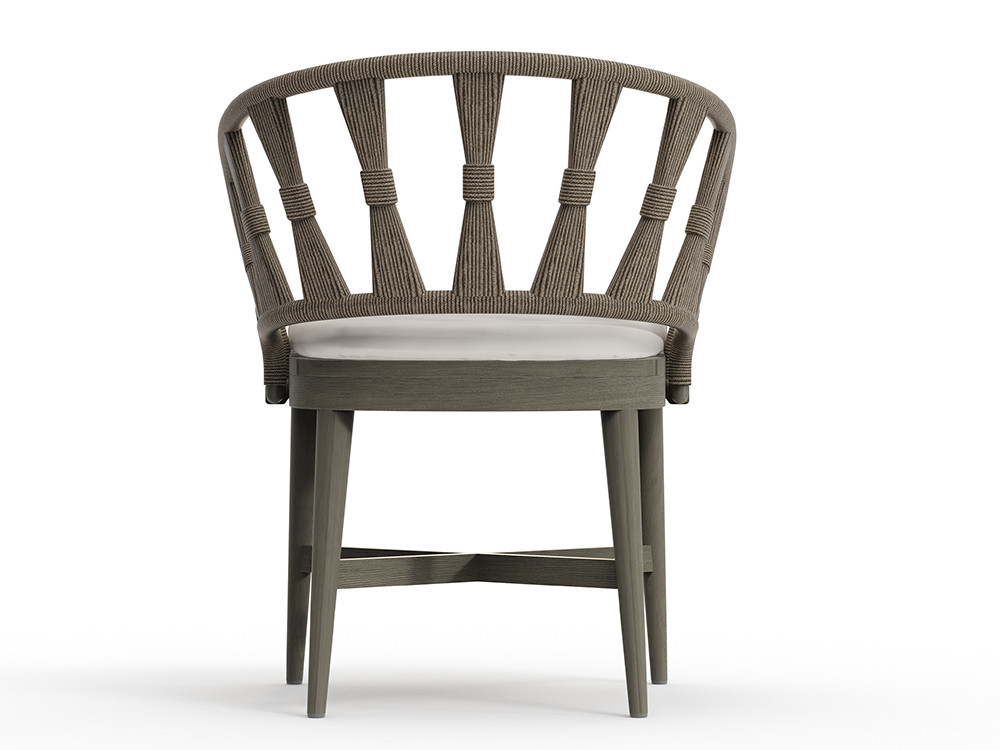 Sillas madera exterior Neo Krabi por Skyline: teca gris, cuerda y cojín en textiles seleccionados en Mobel 6000 Madrid