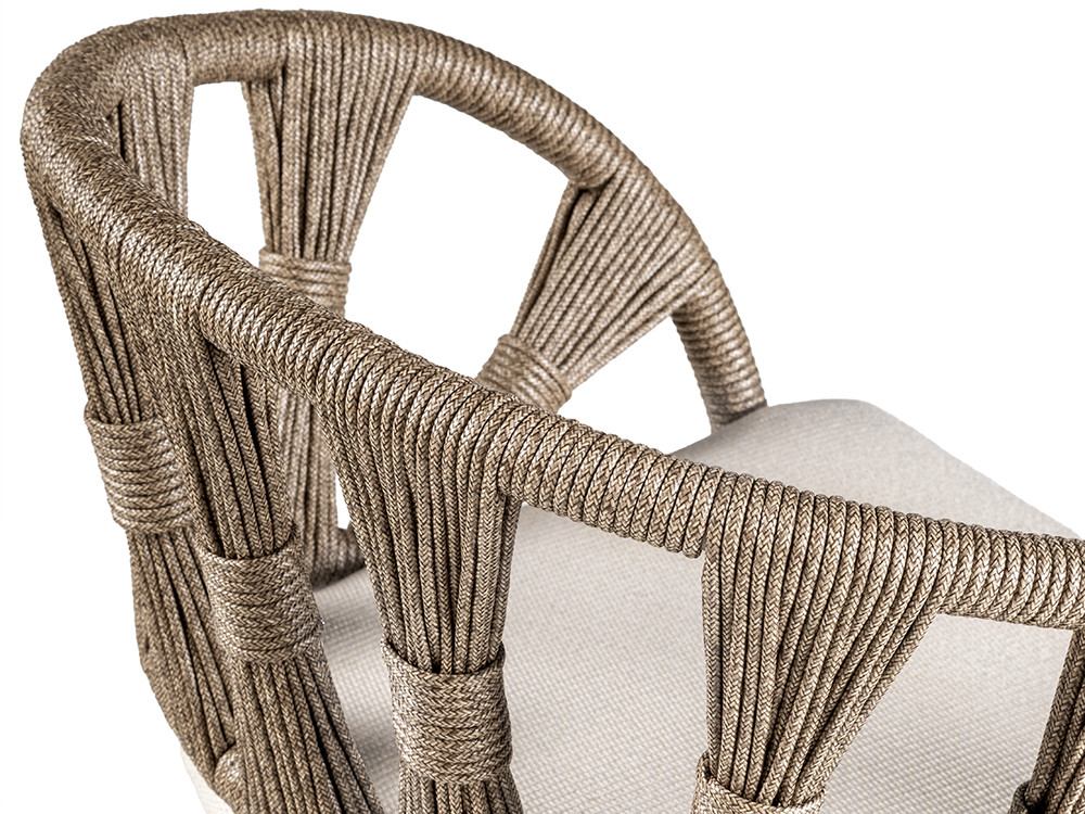 Sillas de comedor modernas Neo Krabi de Skyline: teca gris y cuerda con cojín tapizado exclusivo Seismil Studio Madrid.