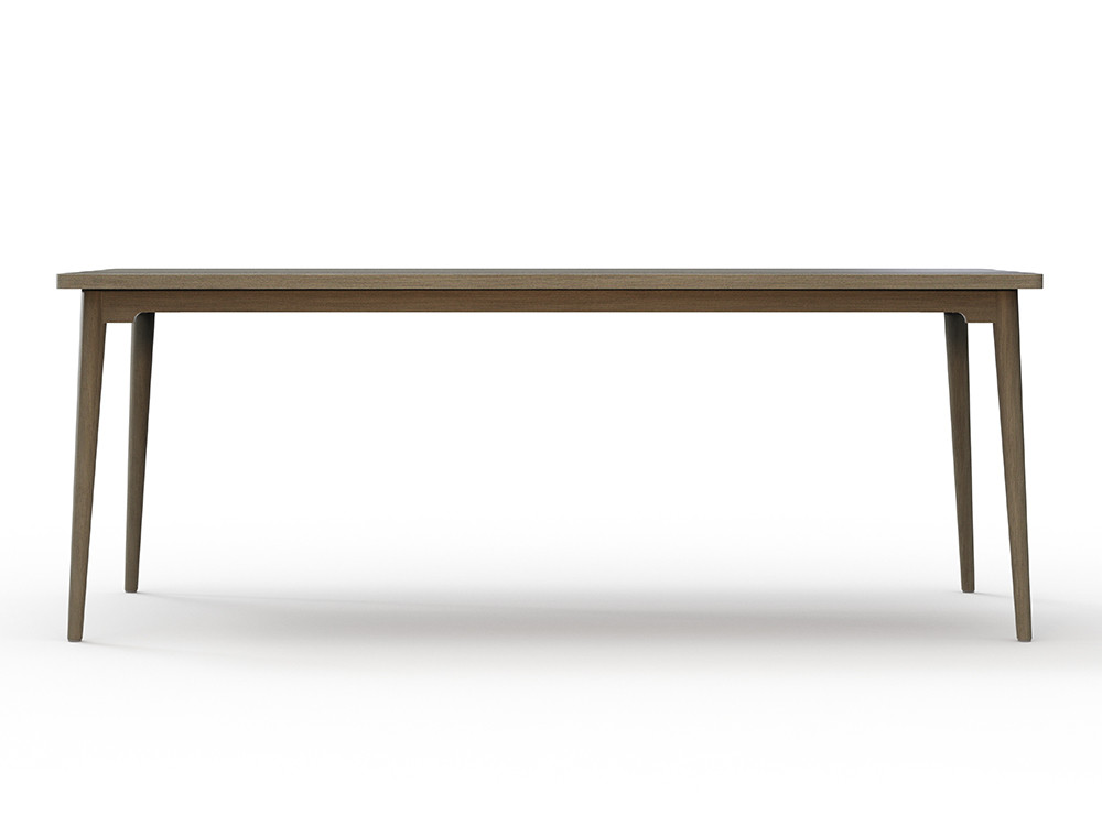 Mesa exterior madera maciza Neo Krabi de Skyline: diseño en teca gris envejecida de alta gama Seismil Studio Madrid.