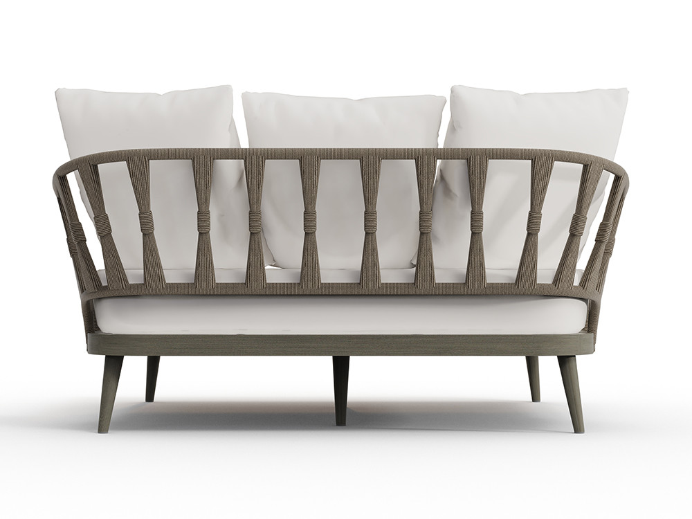 Camas de madera para exterior Neo Krabi Skyline: diseño daybed en teca gris y cojín de lujo en Mobel 6000 de Madrid.