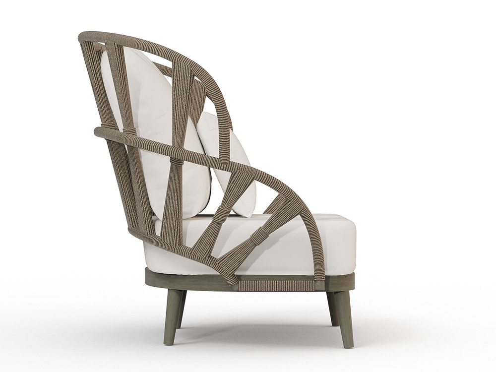 Sillón exterior Neo Krabi de Skyline: diseño con respaldo alto en teca gris y cuerda en tu tienda Mobel 6000 Madrid.