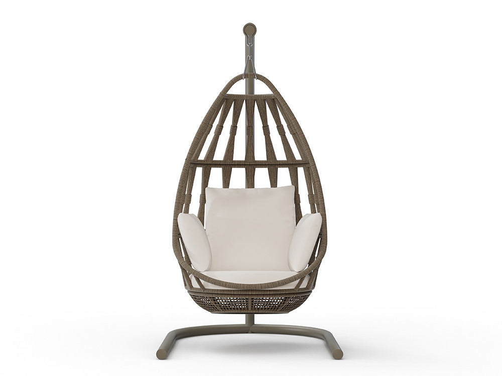 Sillon colgante Neo Krabi de Skyline: estructura de teca gris con soporte y cuerda premium de Seismil Studio de Madrid