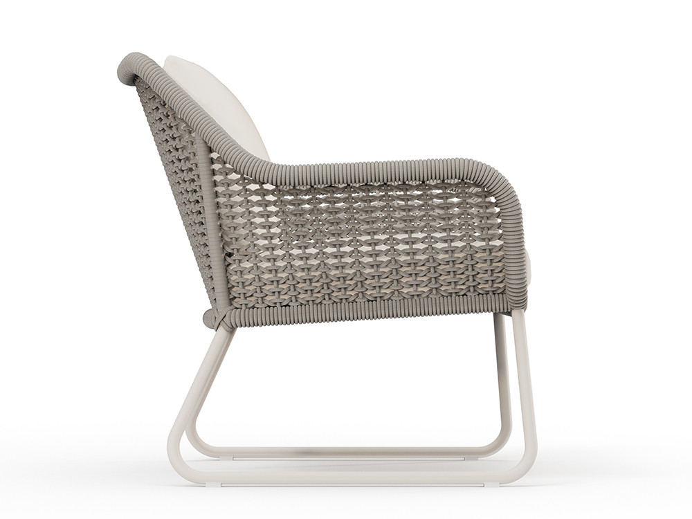 Muebles exterior aluminio Neo Moma de Skyline: sillón en cuerda beige y estructura white wash en Mobel 6000 Madrid.