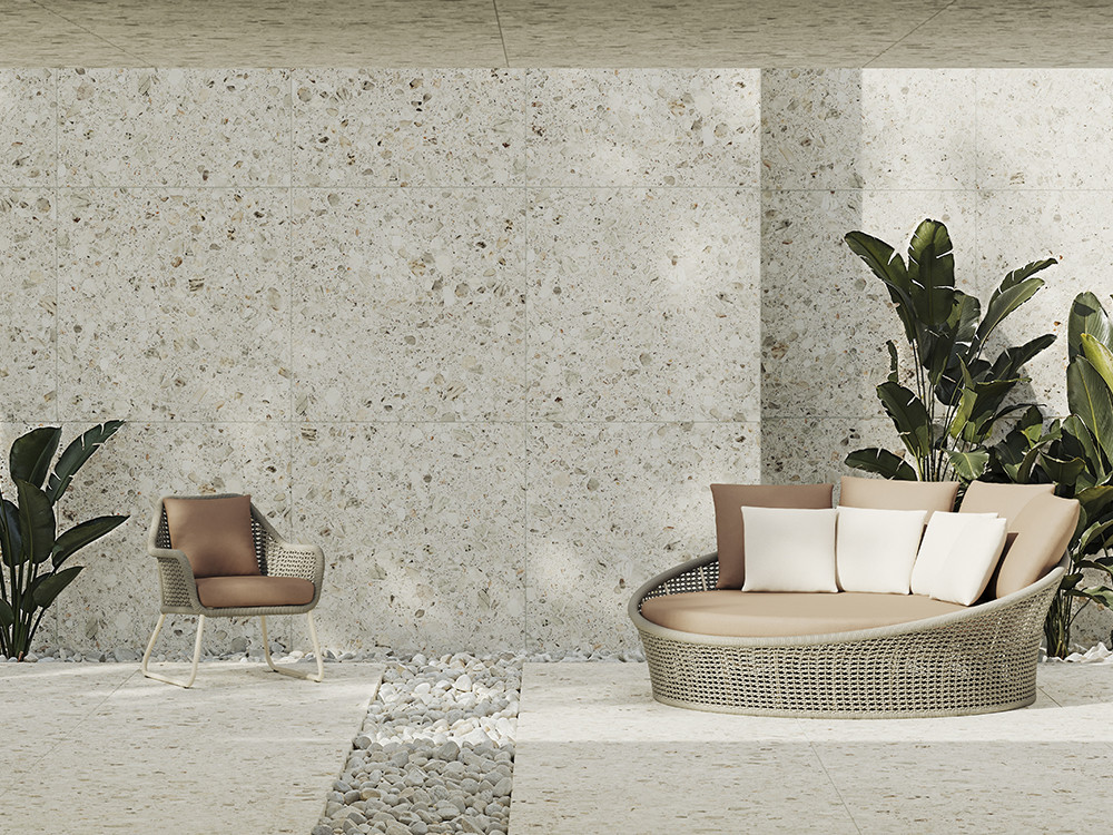 Sillones terraza exterior Neo Moma por Skyline: aluminio white wash y cuerda con cojín premium en Mobel 6000 Madrid.