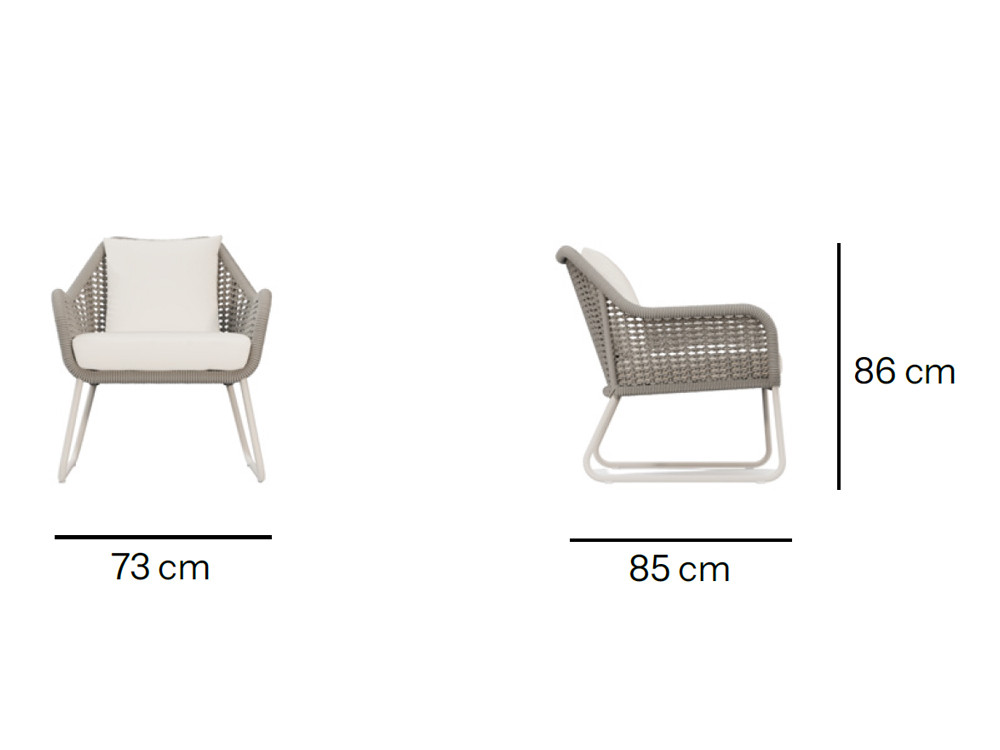 Sillon jardin aluminio Neo Moma de Skyline: estructura white wash y cuerda trenzada beige en Seismil Studio Madrid