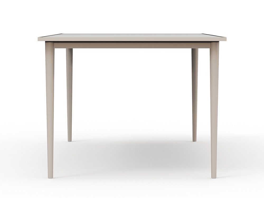 Skyline presenta la mesa jardin aluminio Neo Moma: rectangular, white wash y cristal de lujo Seismil Studio de Madrid.