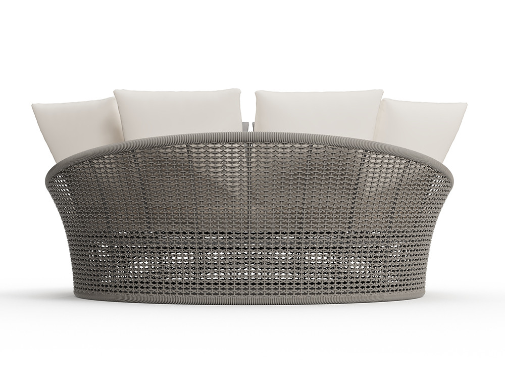 Muebles exterior aluminio Neo Moma por Skyline: daybed redondo en cuerda beige y white wash de lujo en Seismil Studio Madrid