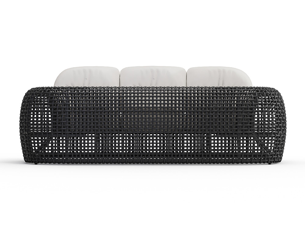 Confort en el sofa exterior aluminio Neo Dynasty: estructura cubierta de fibra sintética trenzada artesanal premium