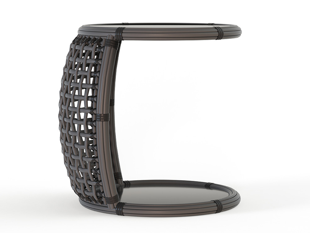 Elegante mesa auxiliar original Neo Dynasty por Skyline Design: el aluminio y fibra trenzada para Seismil Studio. Premium