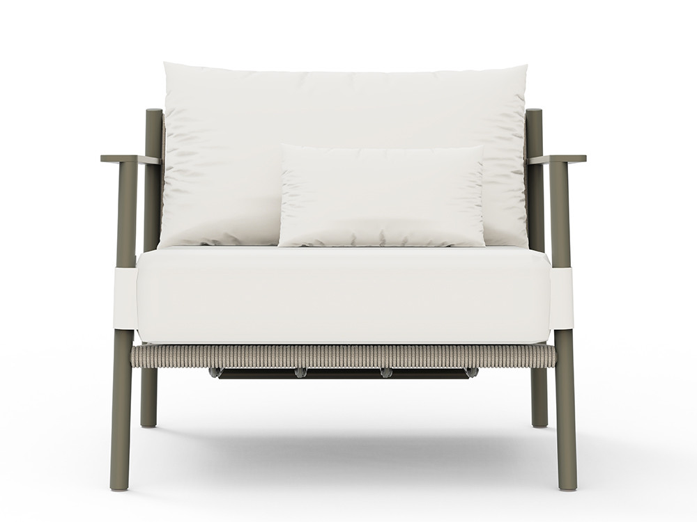 Compra online el sillón exterior Nara: estructura de aluminio cement grey y cuerda beige de diseño en Seismil Studio