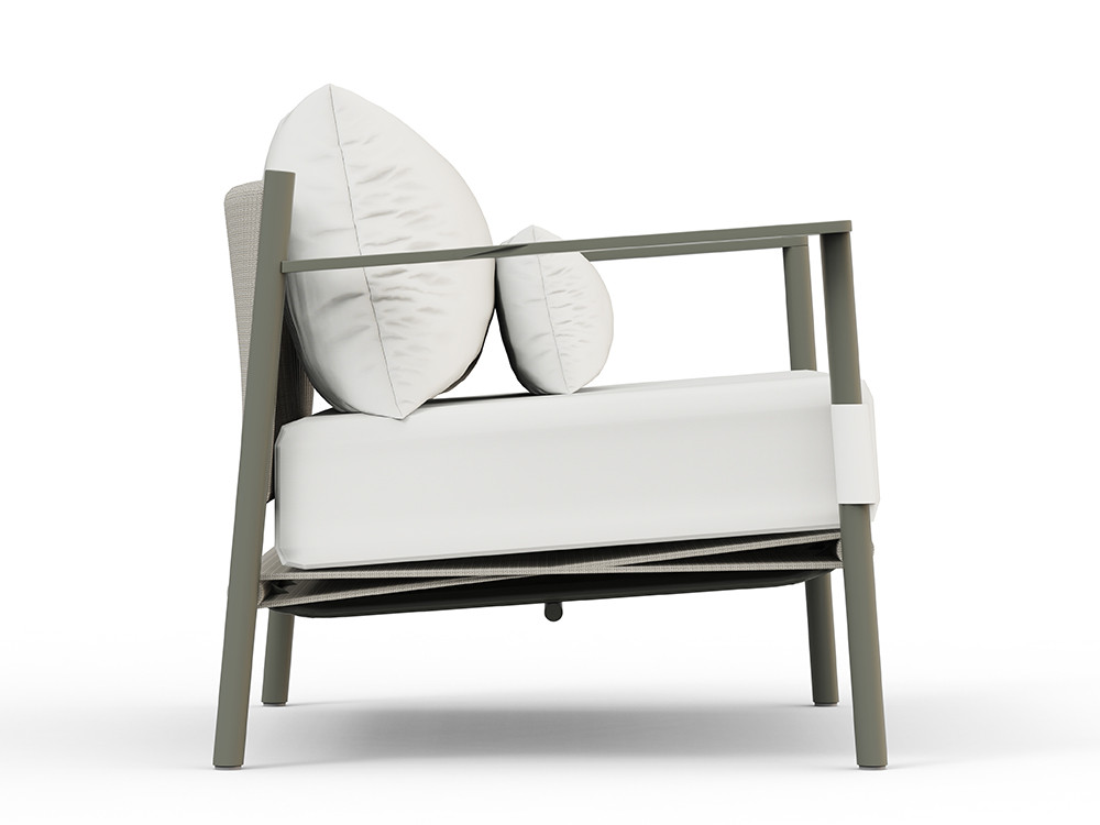 Sillón exterior Nara de Skyline: cuerda trenzada beige y aluminio cocoa premium. Realiza tu compra online en Mobel 6000