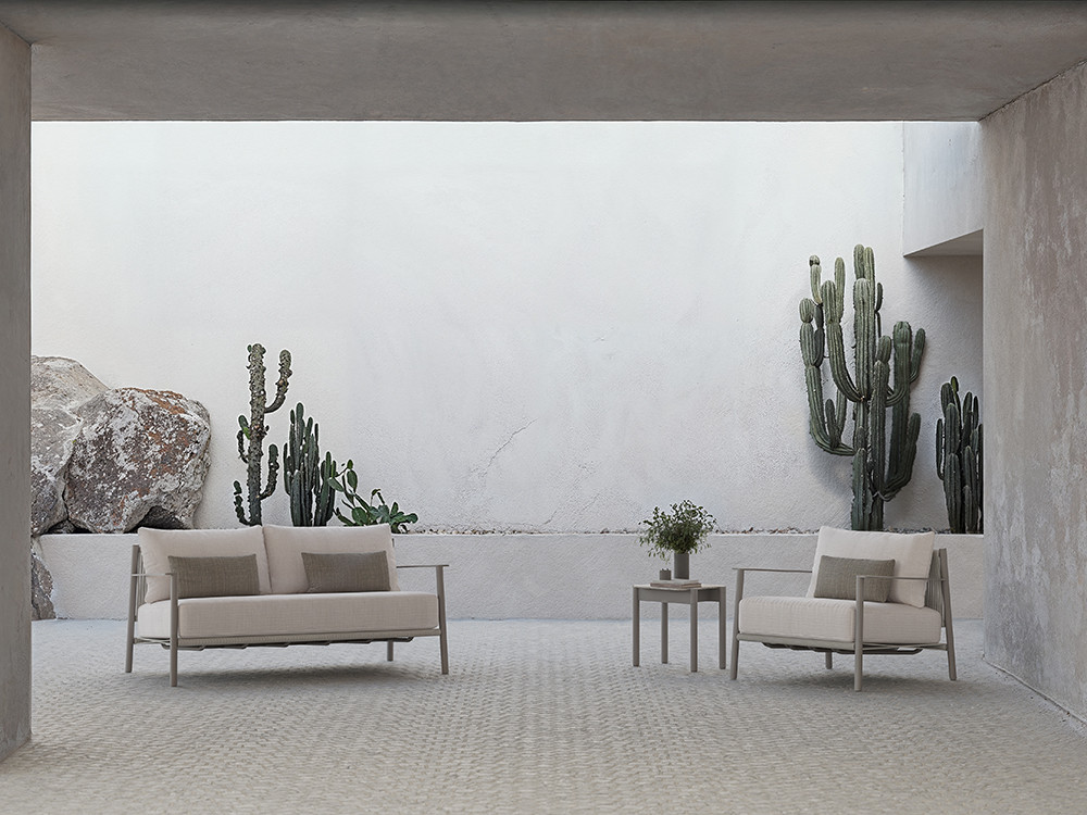 Muebles exterior aluminio Nara de Skyline Design: cement grey y cuerda. Realiza siempre tu compra online Seismil Studio