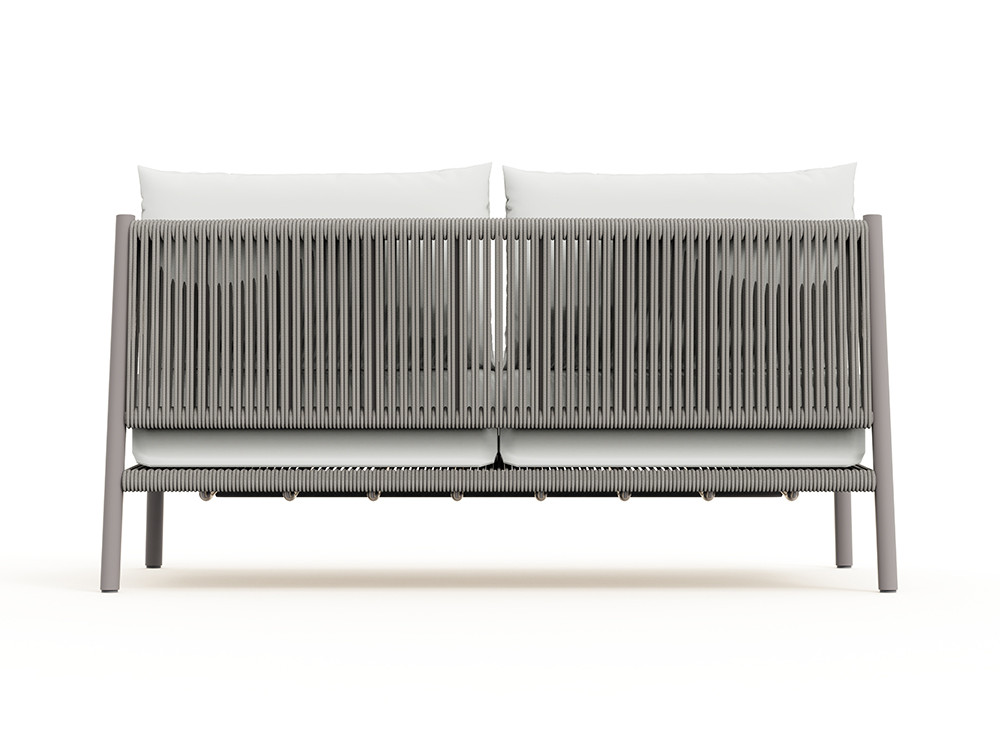Elegante sofá terraza Nara: aluminio cement grey y cuerda beige trenzada artesanalmente. Haz tu compra online