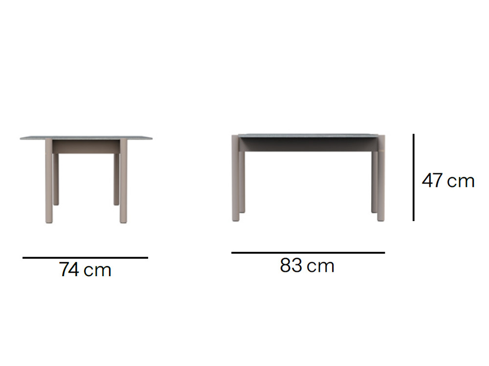 Elegante mesa de centro Nara por Skyline: patas de aluminio cocoa y sobre porcelánico en dos medidas.