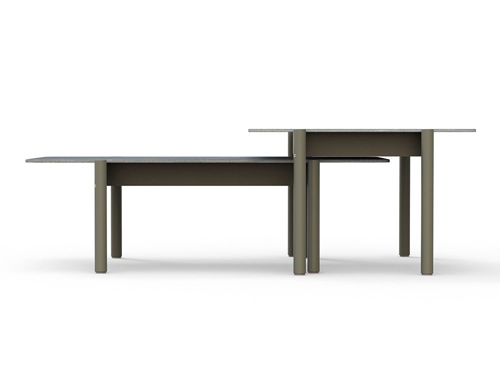 Nara de Skyline Design: mesa centro exterior con tapa porcelánica y aluminio cement grey. Dos medidas