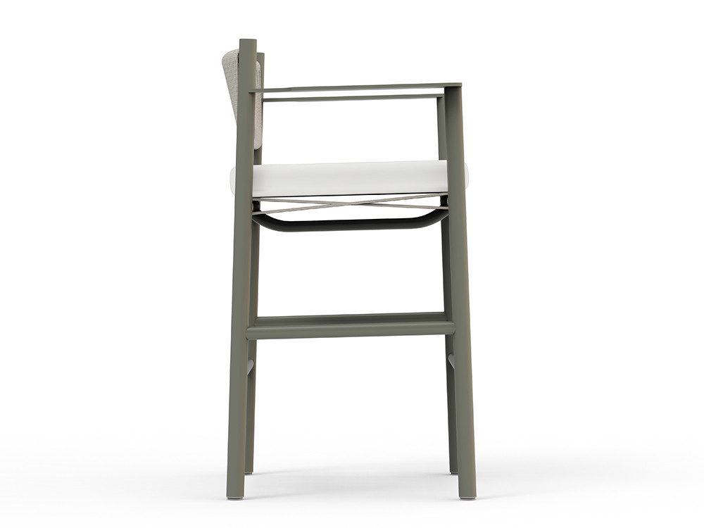 Taburetes altos diseño Nara: fusión de estructura de aluminio cement grey y trenzado artesanal de cuerda color beige
