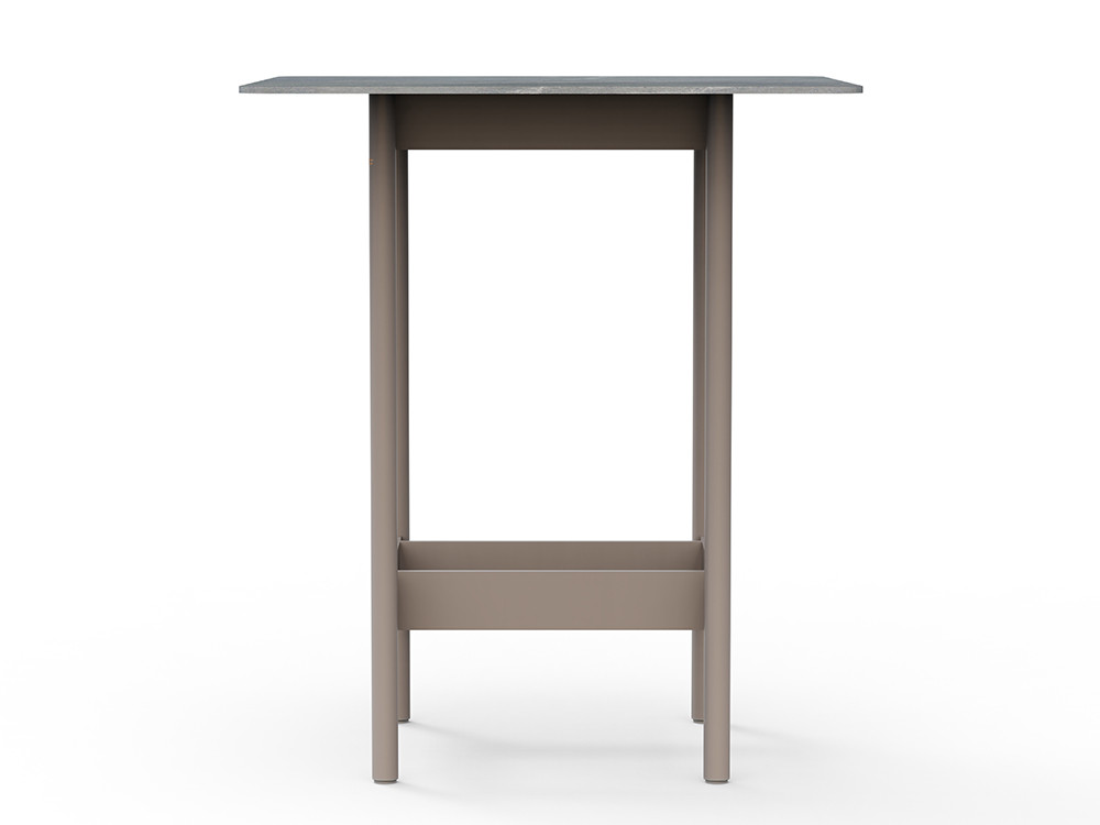 Elegante mesa alta jardín Nara: diseño con sobre porcelánico y estructura de aluminio resistente en Seismil Studio.