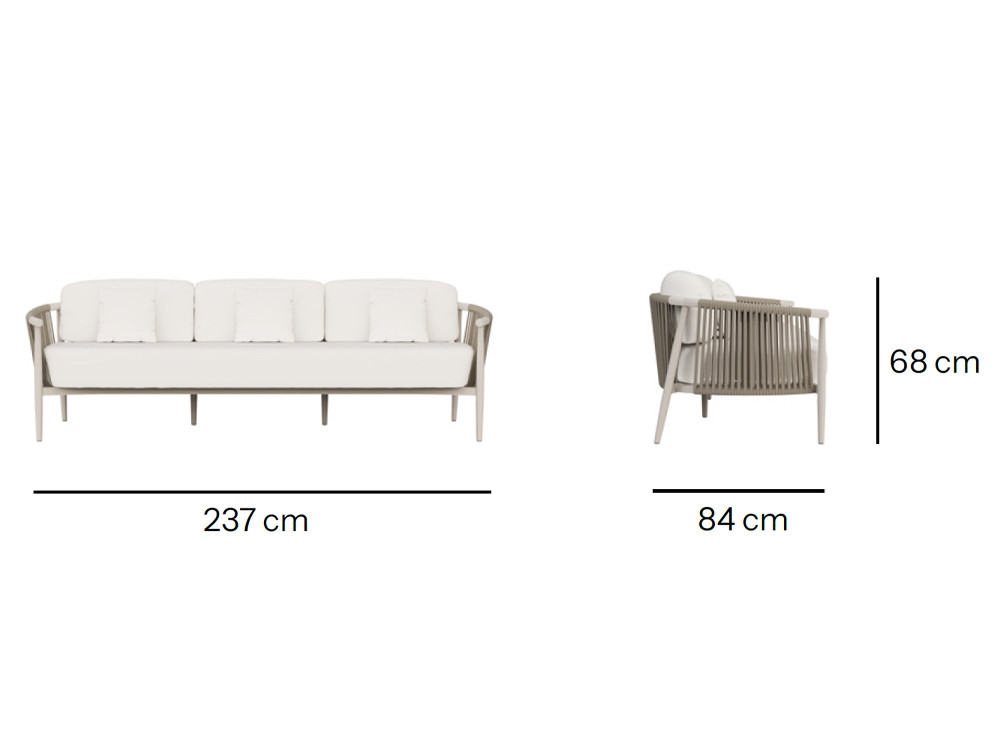 Sofá exterior aluminio Clover: estructura en blanco roto y cuerda trenzada. Calidad premium para su terraza o jardín