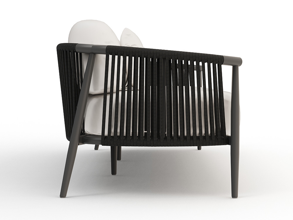 Sofá exterior aluminio Clover: fusión de precisión industrial y artesanía en acabados blanco roto o negro.