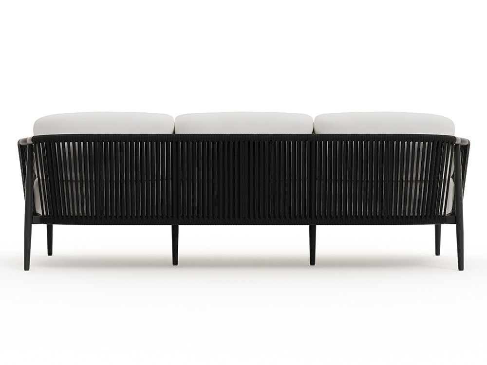 Descubra el sofá terraza Clover de Skyline Design: estructura de aluminio, cuerda trenzada y cojines tapizados calidad