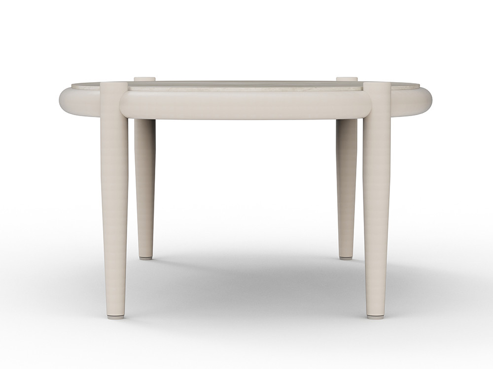 Elegante mesa de centro Clover: estructura de aluminio y porcelánico. Disponible en tres tamaños