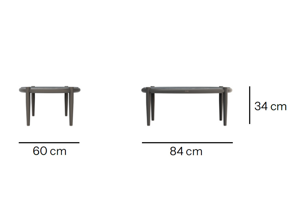 Mesa centro exterior Clover por Skyline: aluminio blanco o negro y sobre porcelánico.